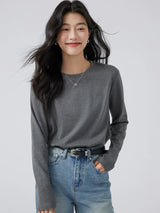 下集シリーズ｜ダークグレー ショート丈 長袖Tシャツ｜薄手 インナー向け 綿混 6カラー S〜XL