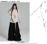 ドレープネックトップス×ティアードワイドパンツ コーディネート 1