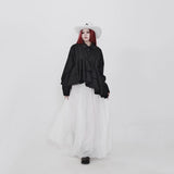 ブラックのアシンメトリー ショートシャツ 着用 全身