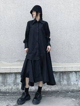 ブラックのアシンメトリー ロングワンピース 着用 斜め