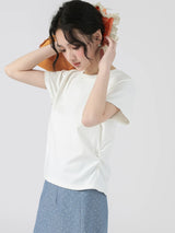 下集シリーズ｜サイドシャーリング 半袖Tシャツ｜リブ編み 短め丈 スリム ホワイト/パープル/ベージュ/ライトグレーブルー S〜XL