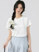 下集シリーズ｜ショート丈 半袖Tシャツ｜40番手コットンリブ ゆったり ホワイト/ピンク/グリーン/イエロー S〜XL