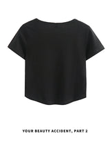 下集シリーズ｜ブラック フェイクレイヤード 半袖Tシャツ｜正肩 ショート丈 ネイビー/ブラック/ホワイト/イエロー S〜XL