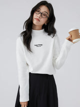 下集シリーズ｜モックネック 長袖Tシャツ｜ホワイトロゴ入り 裏起毛 インナーにも レギュラーフィット 2カラー S〜XL
