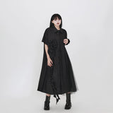 ブラックのシャツワンピース 着用 立体フラワー