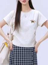 下集シリーズ｜サイドシャーリング 正肩 半袖Tシャツ｜短め丈 コットン ライトグレー/ロイヤルブルー S〜XL