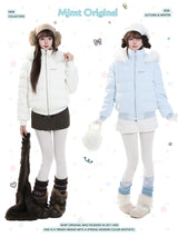 MJMTシリーズ｜ファーカラー ショート丈 中綿ジャケット コーデュロイ風 ブルー/ホワイト 冬 S/M/L