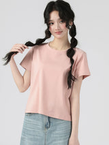 下集シリーズ｜無地 正肩 半袖Tシャツ｜短め丈 コットン ピンク/グリーン/イエロー/ホワイト S〜XL