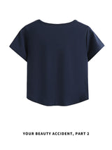 下集シリーズ｜ネイビー フェイクレイヤード 半袖Tシャツ｜正肩 ショート丈 ネイビー/ブラック/ホワイト/イエロー S〜XL