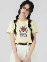 下集シリーズ｜イエロー 正肩 半袖Tシャツ｜無地 コットン ゆったり 短め丈 M/XL