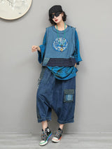 丸刺繍ベスト＋サルエルデニムパンツ 着用 ポーズ