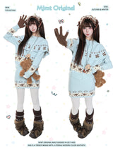 MJMTシリーズ｜ケープ風 ニット カーディガン ミニスカート 雪柄 ブルー S/M/L