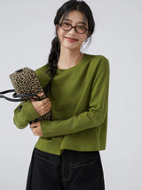 下集シリーズ｜ショート丈 長袖Tシャツ｜オリーブグリーン 薄手 インナー向け 綿混 13カラー S〜XL