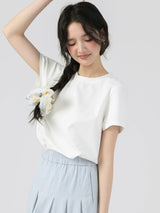 下集シリーズ｜ホワイト 正肩 半袖Tシャツ｜無地 コットン ゆったり 短め丈 5カラー S〜XL