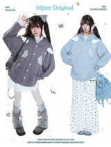 MJMTシリーズ｜翼モチーフ フード付き ニットカーディガン ブルー/グレー ゆったり 秋冬 S/M/L/XL