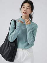 下集シリーズ｜ハイネック 長袖Tシャツ｜裏起毛 インナーにも レギュラーフィット グレーグリーン他2色 S〜XL