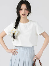 下集シリーズ｜ホワイト 正肩 半袖Tシャツ｜無地 コットン ゆったり 短め丈 5カラー S〜XL