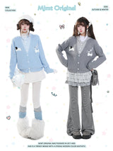 MJMTシリーズ｜学院風 フード付き 重ね着風 ニットカーディガン｜ショート丈 ゆったり グレー・ブルー S〜L