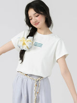 下集シリーズ｜英字ロゴ入り 正肩 半袖Tシャツ｜短め丈 コットン ホワイト/ブラック/ベージュ/ヘザーグレー S〜XL