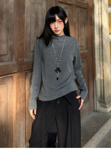クルーネック ニット長袖Tシャツ コーディネート 2