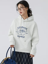 下集シリーズ｜ヒースグレー 山プリント 裏起毛パーカー｜ゆったり 厚手 ショート丈 L・XL