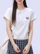 下集シリーズ｜サイドシャーリング 正肩 半袖Tシャツ｜短め丈 コットン ライトグレー/ロイヤルブルー S〜XL