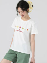 下集シリーズ｜フルーツ刺繍 半袖Tシャツ｜正肩 ゆったり 2カラー S〜XL