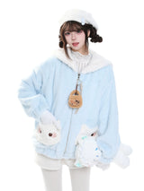 MJMTシリーズ｜ネコポケット ふわふわボア フード付き ジップジャケット 冬 ブルー/ピンク S/M/L/XL