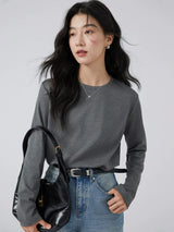 下集シリーズ｜ダークグレー ショート丈 長袖Tシャツ｜薄手 インナー向け 綿混 6カラー S〜XL