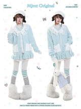 MJMTシリーズ｜水色 レース切り替え ニットカーディガン リボン ゆったり 秋冬 S/M/L