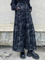チェック柄ワイドパンツ 着用 斜め