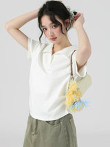 下集シリーズ｜ポロカラー リブ編み 半袖Tシャツ｜短め丈 ホワイト/ロイヤルブルー/ヘザーグレー S〜XL