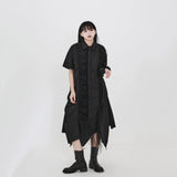 ブラックのシャツワンピース 着用 正面