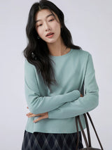 下集シリーズ｜ショート丈 長袖Tシャツ｜グレイッシュグリーン 薄手 インナー向け 綿混 6カラー S〜XL