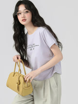 下集シリーズ｜パープル サイドシャーリング 半袖Tシャツ｜リブ編み 短め丈 スリム ライトグレーブルー/パープル/ホワイト S〜XL