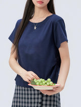 下集シリーズ｜サイドシャーリング 半袖Tシャツ｜正肩 ゆったり 短め丈 3カラー S〜XL