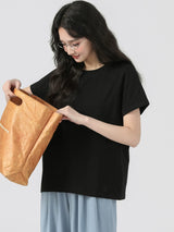 下集シリーズ｜ブラック 正肩 半袖Tシャツ｜無地 コットン ゆったり 短め丈 5カラー S〜XL