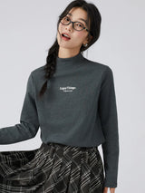下集シリーズ｜モックネック 長袖Tシャツ｜ダークグレーロゴ入り 裏起毛 インナーにも レギュラーフィット 2カラー S〜XL