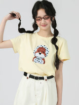 下集シリーズ｜イエロー 正肩 半袖Tシャツ｜無地 コットン ゆったり 短め丈 M/XL