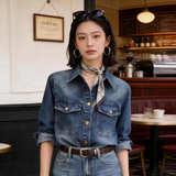デニム長袖シャツ 着用 バストアップ