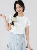 下集シリーズ｜ショート丈 半袖Tシャツ｜40番手コットンリブ ゆったり ホワイト/ピンク/グリーン/イエロー S〜XL