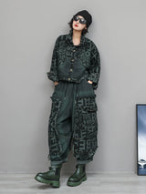 デニムジャケットとワイドパンツ 着用 斜め