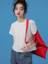 下集シリーズ｜ホワイト ショート丈 半袖Tシャツ｜正肩 スリム リブ編み 無地 ヘザーグレー/ホワイト/ブラック/ベージュ S〜XL