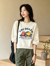 クリームのコットンTシャツ フルーツ柄 着用イメージ