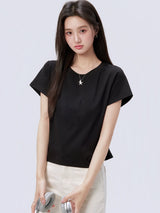 下集シリーズ｜サイドシャーリング 半袖Tシャツ｜短め丈 コットン ブラック/ネイビー/ライトグレー S〜XL