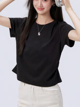 下集シリーズ｜サイドシャーリング 半袖Tシャツ｜ブラック 正肩 ゆったり 短め丈 3カラー S〜XL