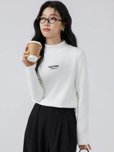 下集シリーズ｜モックネック 長袖Tシャツ｜ホワイトロゴ入り 裏起毛 インナーにも レギュラーフィット 2カラー S〜XL