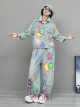 デニムジャケットとワイドパンツ 着用 斜め