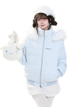 MJMTシリーズ｜ファーカラー ショート丈 中綿ジャケット コーデュロイ風 ブルー/ホワイト 冬 S/M/L