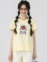 下集シリーズ｜イエロー 正肩 半袖Tシャツ｜無地 コットン ゆったり 短め丈 M/XL